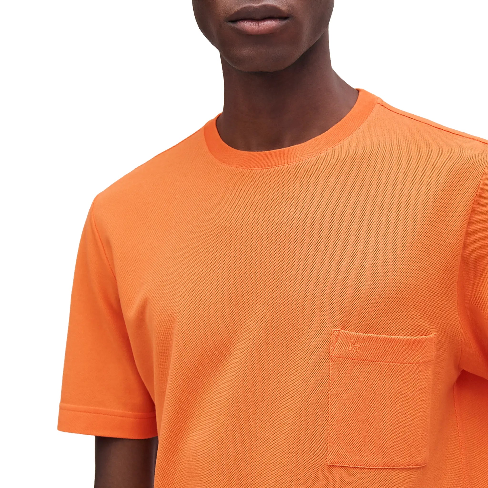 Detailed Front View of Hermès Paris Embroidered Orange T Shirt H072025HA30